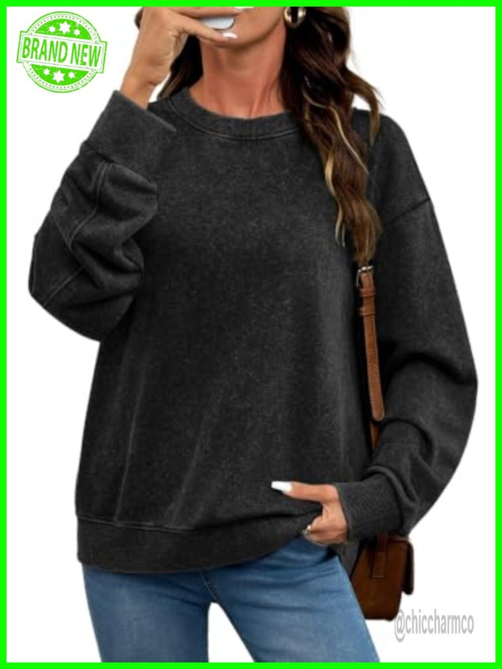 Acid Wash Sweatshirt Crewneck Long Sleeve Pullover Top